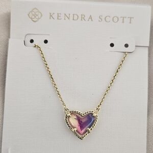 Kendra Scott Ari Heart Dichroic Rainbow Glass Gold Plated Necklace With Gift Box
